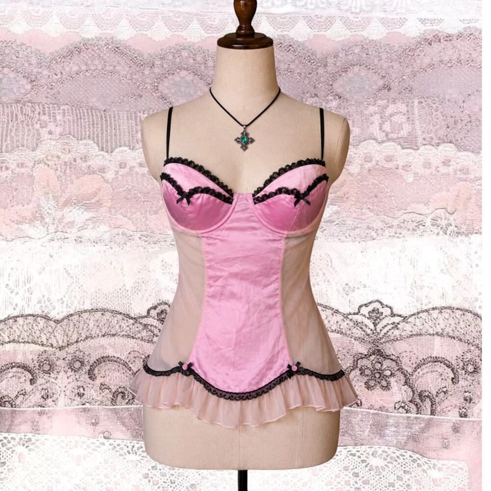La Senza Pink Satin & Sheer Lace Bustier Lingerie Top